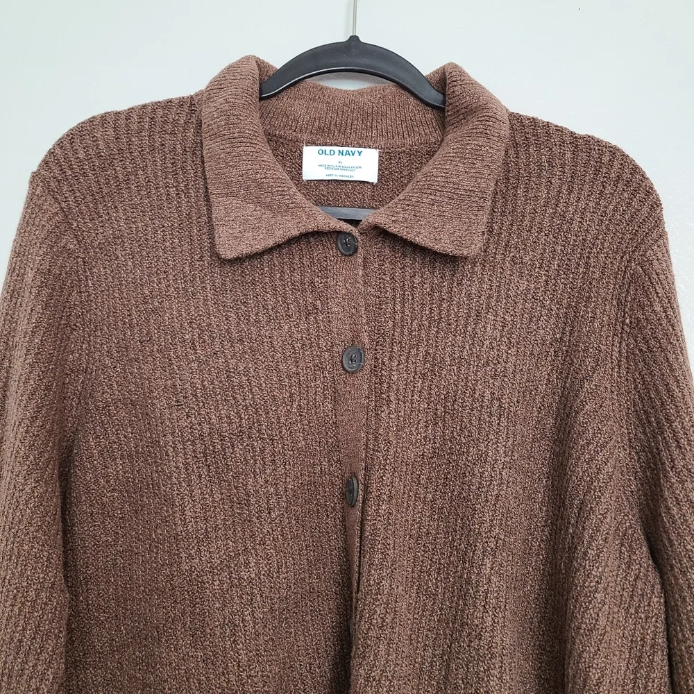 Old Navy SoSoft Minimal Collard Button Up Cardigan Sweater Brown Heather XL